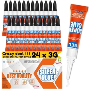Super Glue Gel Clear Non-Drip, 24 X 3g All Purpose Strong Adhesive Ca Glue...  - Picture 1 of 9