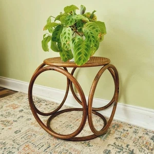 Vintage Cane Thonet Footstool Seat Mid Century Bentwood Rattan Stool Plant Stand - Picture 1 of 16