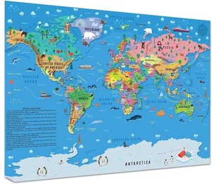 Póster de mapa del mundo infantil para pared - Mapa del mundo ilustrado grande A1 para niños G - Imagen 1 de 8