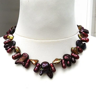 Süßwasserperlen Kette Braun Rot Bronze handgefertigtes Unikat 925 vergoldet 5676 - Bild 1 von 4