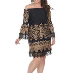 Vestido de encaje blanco marca negro y tostado, mangas campana, talla mediana - Imagen 1 de 13