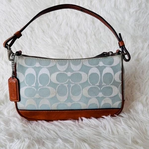 Auténtico Coach Signature 6094 Mini Accesorio Bolsa Bolso de Mano Lona Cuero Azul Claro - Imagen 1 de 17
