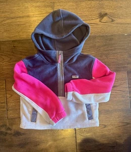 Patagonia Kids' Microdini Cropped Fleece Hoody Pullover XS pink/ navy / lavender - Picture 1 of 3