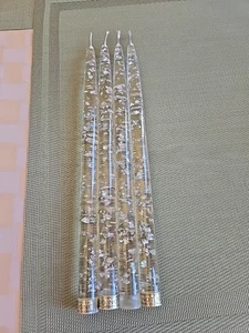 4 PCS~ VINTAGE MCM LUCITE TAPER CANDLES~11 7/8 INCH CLEAR GOLD FLAKES Decorative - Picture 1 of 9