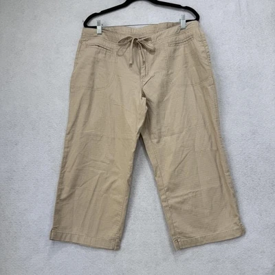 Ocean Pacific Ripstop Capri Pant Women 13 Beige Drawstring Waist Pockets Crop - Image 1 of 4