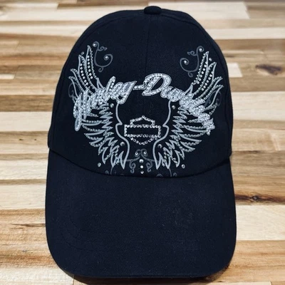 Sombrero ajustable Harley-Davidson alas diamantes de imitación algodón negro talla única OSFM Foto 1 de 4