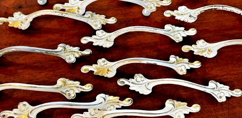 LOT of 13 French Provencial Amerock 5" Handles Brass with Ivory Enamel Trim - Image 1 of 4