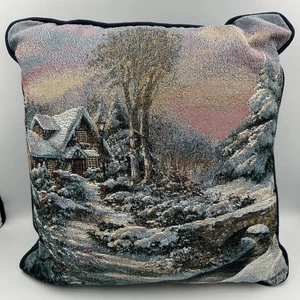 Vintage Gobelin Thom. Kinkade Winter Cottage dekoratives Kissen 16” x 16” Weihnachten - Bild 1 von 8