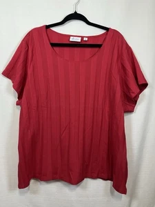 D&Co 3x Women’s Red Striped T Shirt Short Sleeve Scoop Neck - Picture 1 of 4