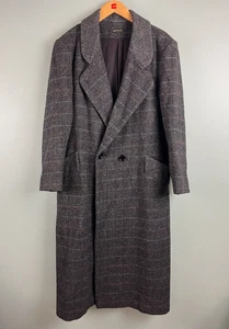 Womens Wool Button Plaid Blazer Full Length Grey All Wool Size 14 Overcoat Coat - Picture 1 of 9