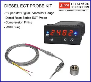 Diesel Engine Fast Resonse EGT Exhaust Gas Temp Probe & Digital Pyrometer Kit - Foto 1 di 4