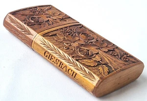 Zigarren-/ Zigaretten- Etui Holz- Schnitzerei Handarbeit GIESBACH um 1900 P274 - Picture 1 of 10