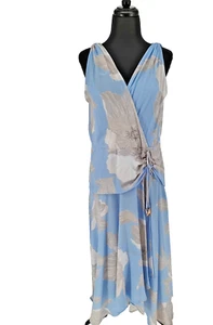 Donna Karan NEW Blue Faux Wrap Maxi Halter Dress Size 12 Lined Slip Ruched Waist - Picture 1 of 18