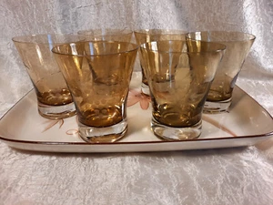 Juego de 6 copas de vino sin tallo de whisky rocas antiguas corte uva y hoja ámbar - Imagen 1 de 14