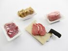 Dollhouse Miniatures Fresh Food Pack Raw meat Preparation With Knife Set 13849