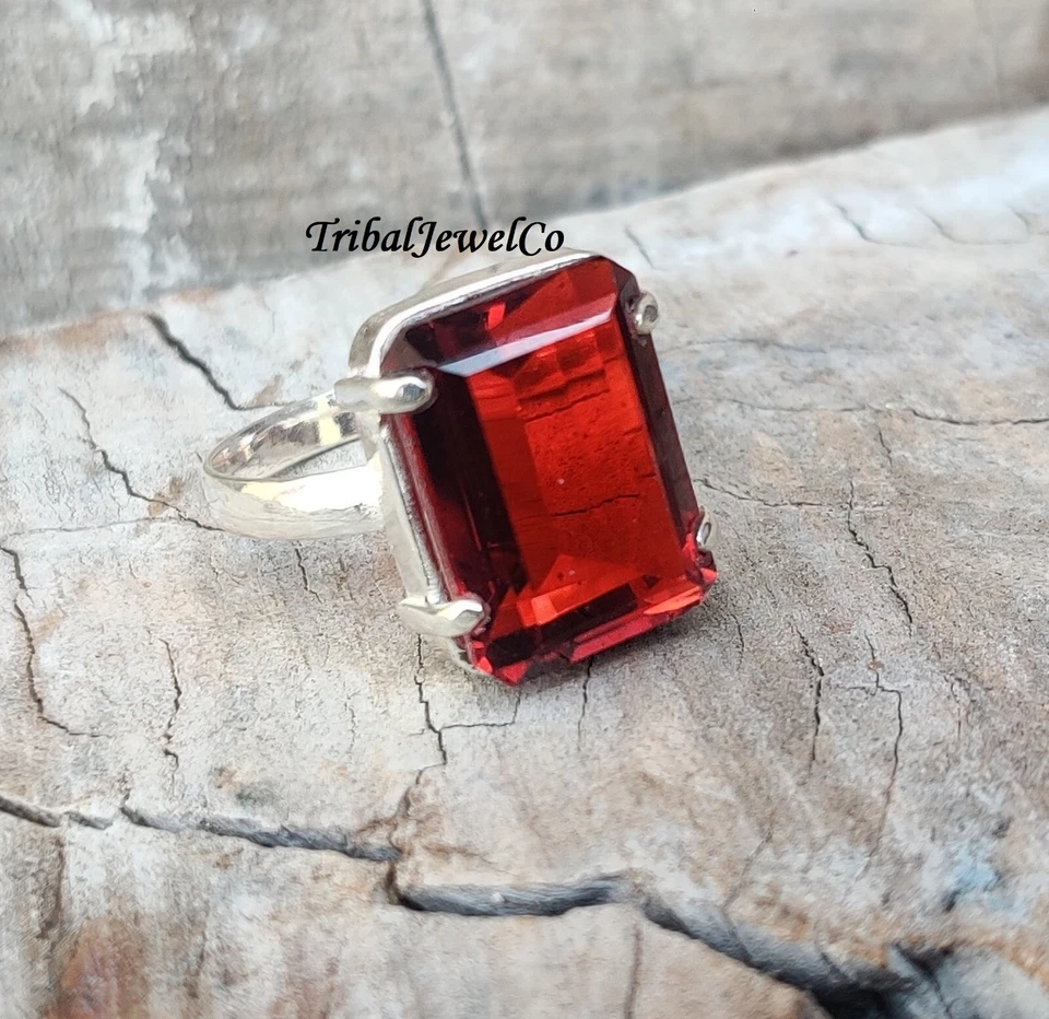 925 Пробы красный гранат кварц кольцо для женщин обручальное кольцо ручной работы кольцо - Изображение 1 из 4