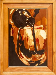 Bodegón vino madera hogar cocina decoración incrustaciones de madera arte... - Imagen 1 de 12