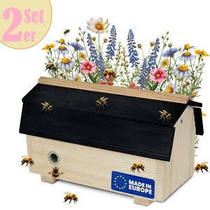 2x Hummelhaus Holz Hummelhotel BxTxH 29x14x17cm Hummelkasten Hummel Nistplatz  - Bild 1 von 9