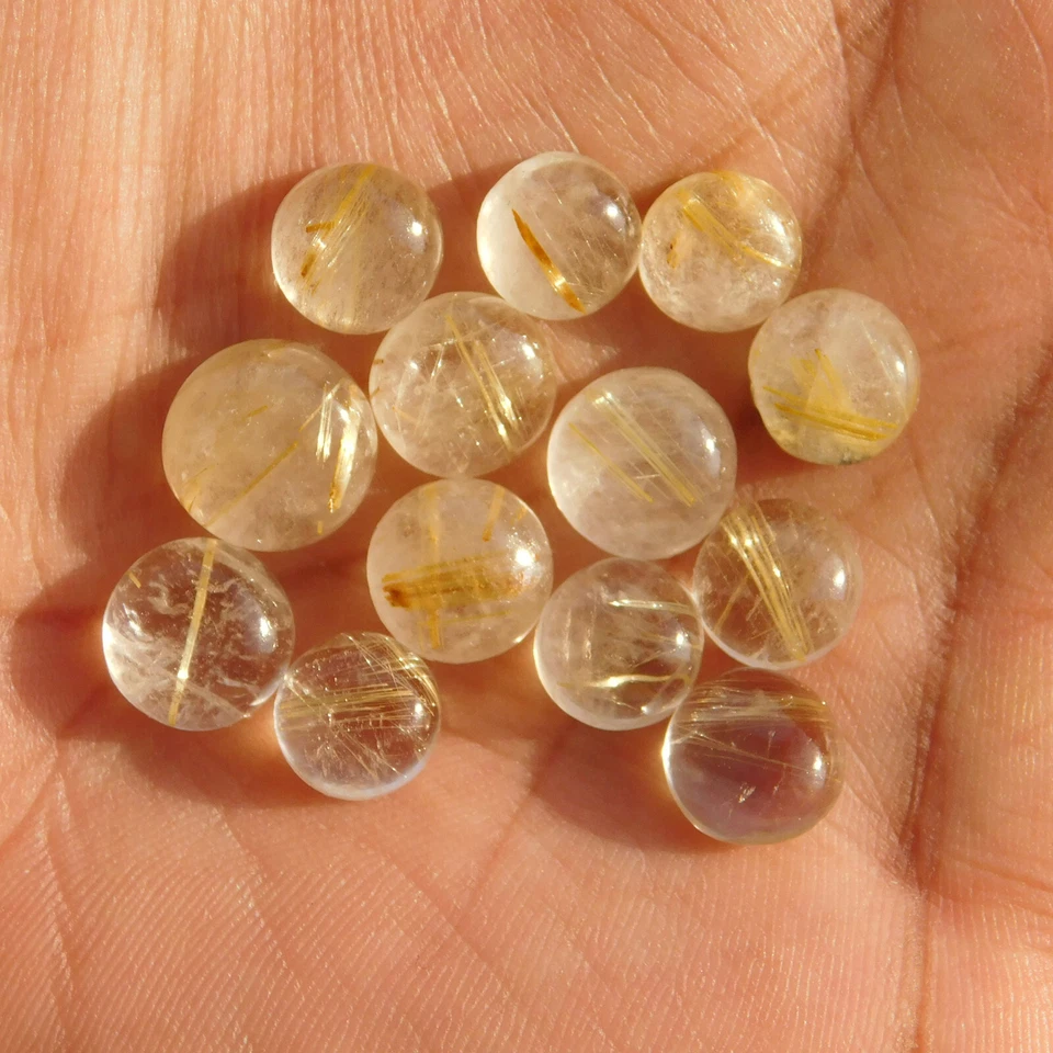 Natural Golden Rutile Round 4x4 mm to 20x20 mm Cabochon Loose Gemstone Lot - Image 1 of 4