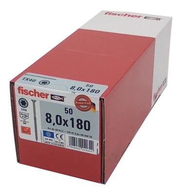 50x Fischer Vite per Legno 8,0x180 Acciaio Inox A4 Tx Svasata Filettatura Parte - Immagine 1 di 2