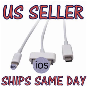 New USB Charging White Cable for Iphone Ipad Air Lg G3 Htc One M8 Data 3-In-1 - Picture 1 of 3