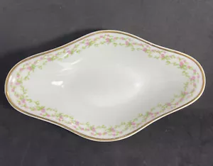 GDA Limoges Francia Nuez Caramelo Servir Cuenco Borde Dorado Flores Rosas Vides Verdes - Imagen 1 de 6