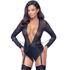 Cottelli BONDAGE Langarm Body ouvert S M L XL Fesseln Strapse schwarz "Carolinay