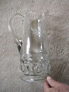EAPG ANTIQUE MODEL FLINT CLEAR GLASS ETCHED FLORAL HALLEYS COMET ETRURIA PITCHER - Picture 1 of 1
