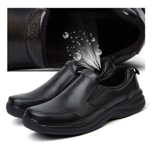 93886 Men Chef Shoes Anti-slip Cook Restaurant Leather Oil Resistant Shoes Black - Picture 1 of 12