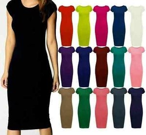 LADIES WOMANS CAP SLEEVE MIDI DRESS BODYCON SUMMER MAXI MIDI DRESS PLUS SIZE - Picture 1 of 21