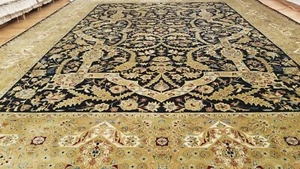  9 x 12 Black Very High Quality Indo  Wool Hand-Knotted Oriental Rug - Picture 1 of 11