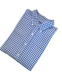 1888 Saddlebred Button Down Long Sleeve Shirt L Blue White Gingham ECU - Picture 1 of 6