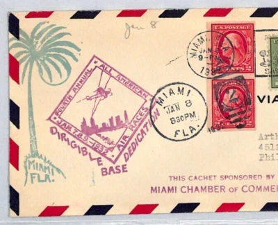 USA Air Mail 1932 Cover 4th AMERICAN AIR RACE Miami *AIRSHIP BASE* Cachet XZ304 - Image 1 of 4