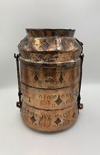 Antique Middle East Hand Wrought Copper Tinned Stacking Bowls Lunch / Tiffin Box