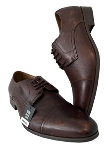 Tarocash Mens Genuine Textured Leather Brown Chocolate Dress Shoes - UK 9 - NEW - Picture 1 of 12