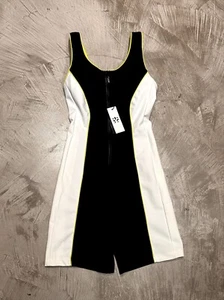 GIGI C WOMEN'S LACEY SPORTY ACTIVEWEAR ATHLEISURE ROMPER / SMALL / BLACK WHITE Y - Picture 1 of 3