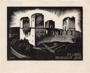 Vtg Art Ex-Libris Bookplate Castle Y1398 - Bild 1 von 2