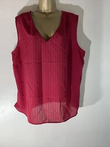 Womens Elvi Plus Size Uk 24 Red Stripe Sleeveless V Neck Thin Shirt Blouse Top - Picture 1 of 5