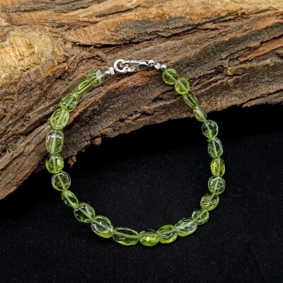 Pulsera hecha a mano con cuentas redondas lisas de peridoto verde natural 6-9" para hombre mujer Foto 1 de 4