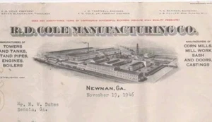 1946 R. D. Cole Manufacturing Co. Order Contract Letter Illustrated Newnan GA - Picture 1 of 3