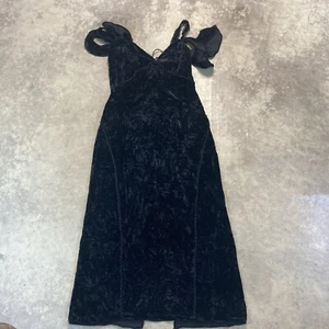 Rachel Zoe Dress Womens 2 Black Midi Velvet Silk Trim Cold Shoulder Evening - Picture 1 of 11