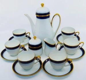 Hutschenreuther Kobalt, Cobalt Blue Coffee Pot, Creamer Sugar 6 Cup & Saucer Set - Picture 1 of 19