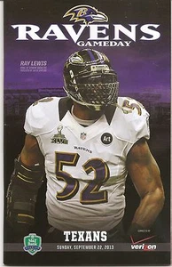 BALTIMORE RAVENS 2013 NFL GAME PROGRAM vs TEXANS, RAY LEWIS - Picture 1 of 1