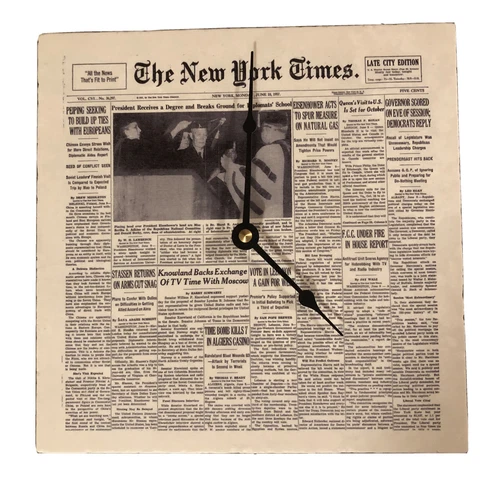 New York Times Marble Wall Clock June 10 1951 Cover Eisenhower Screencraft Tile Cover