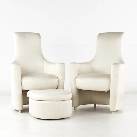 Weiman Mid Century High Back Occasional Lounge Chairs with Ottoman - Pair Cover