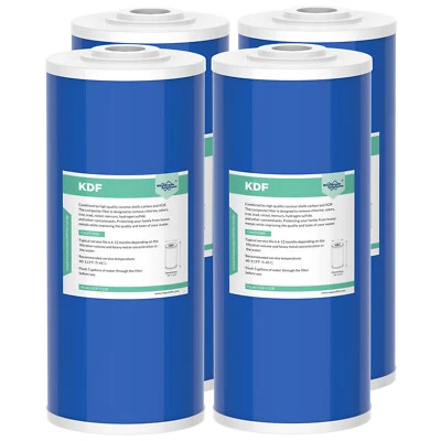 4 Pack 10"x4.5" Big Blue KDF Carbon Whole House Water Filter Softener Cartridges - Image 1 of 4