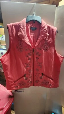 Chaleco Koret Mujer XL Coral Bordado Forrado Bolsillos con Cremallera Foto 1 de 3