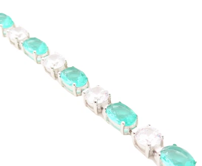 Pulseira vintage de prata esterlina 925 corte oval verde mar e topázio branco BT10881 - Imagem 1 de 4