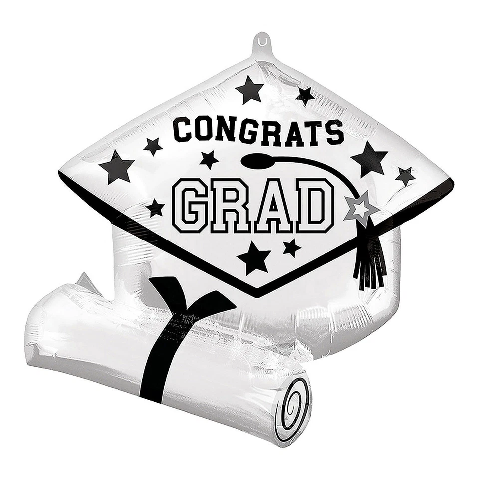 Globo de Mylar White Congrats Grad Diploma & Cap 25" Foto 1 de 1