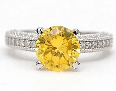 Anillo de plata de ley 925 con zafiro amarillo y topacio tratado de 2 quilates talla 9 U3-1 Foto 1 de 4